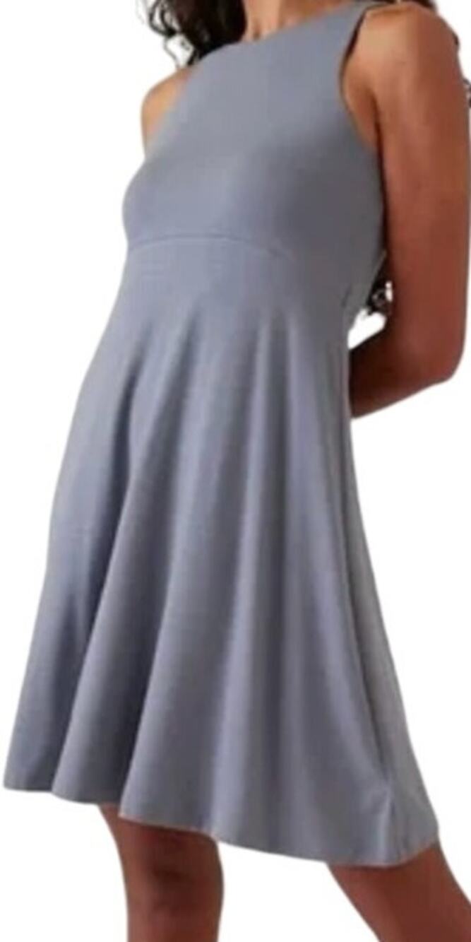 Athleta Santorini Thera Tank Dress Empire Waist High Neckline Blue 2X